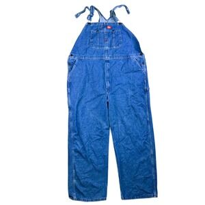 Dickies Denim Bib Overalls 50x32 Carpenter Workwear Utility Relaxed Fit